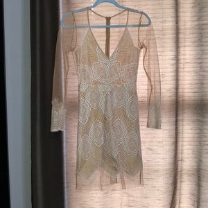 AKIRA white and nude lace dress